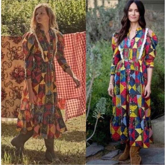 Doen Nicoletta Patchwork Print Organic Cotton Midi Dress Size XS - Picture 6 of 13